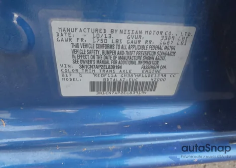 2014 Nissan Versa 1.6 S+ from USA, damaged, VIN 3N1CN7AP2EL839194